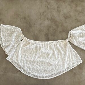 Anthropologie ASTR Top Womens White Medium Embroidered Floral Eyelet Crop Blouse